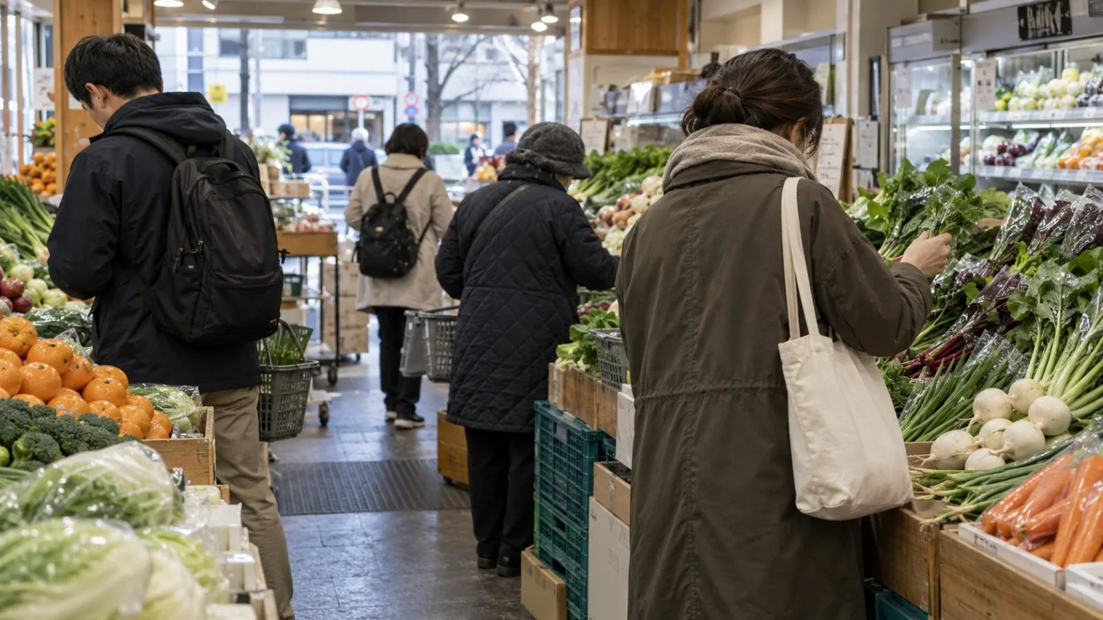 Shoppers examine fresh produce at a supermarket in Tokyo, Japan. (AI-generated image / EconoTimes)