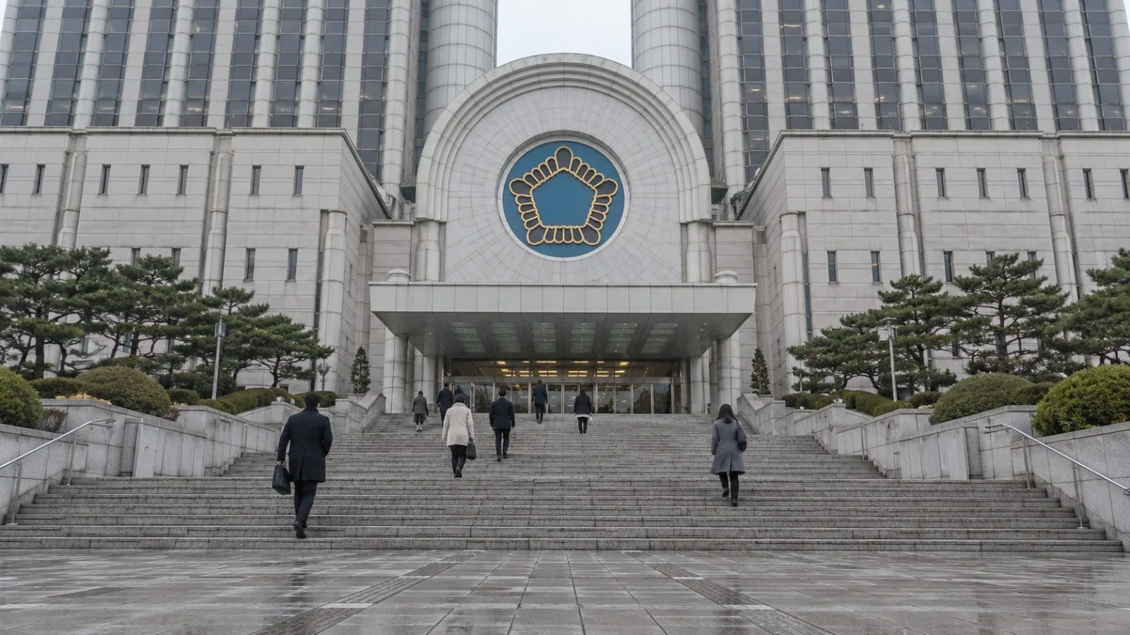 Visitors approach the Seoul High Court entrance on an overcast morning in Seoul. (AI-generated image / EconoTimes)