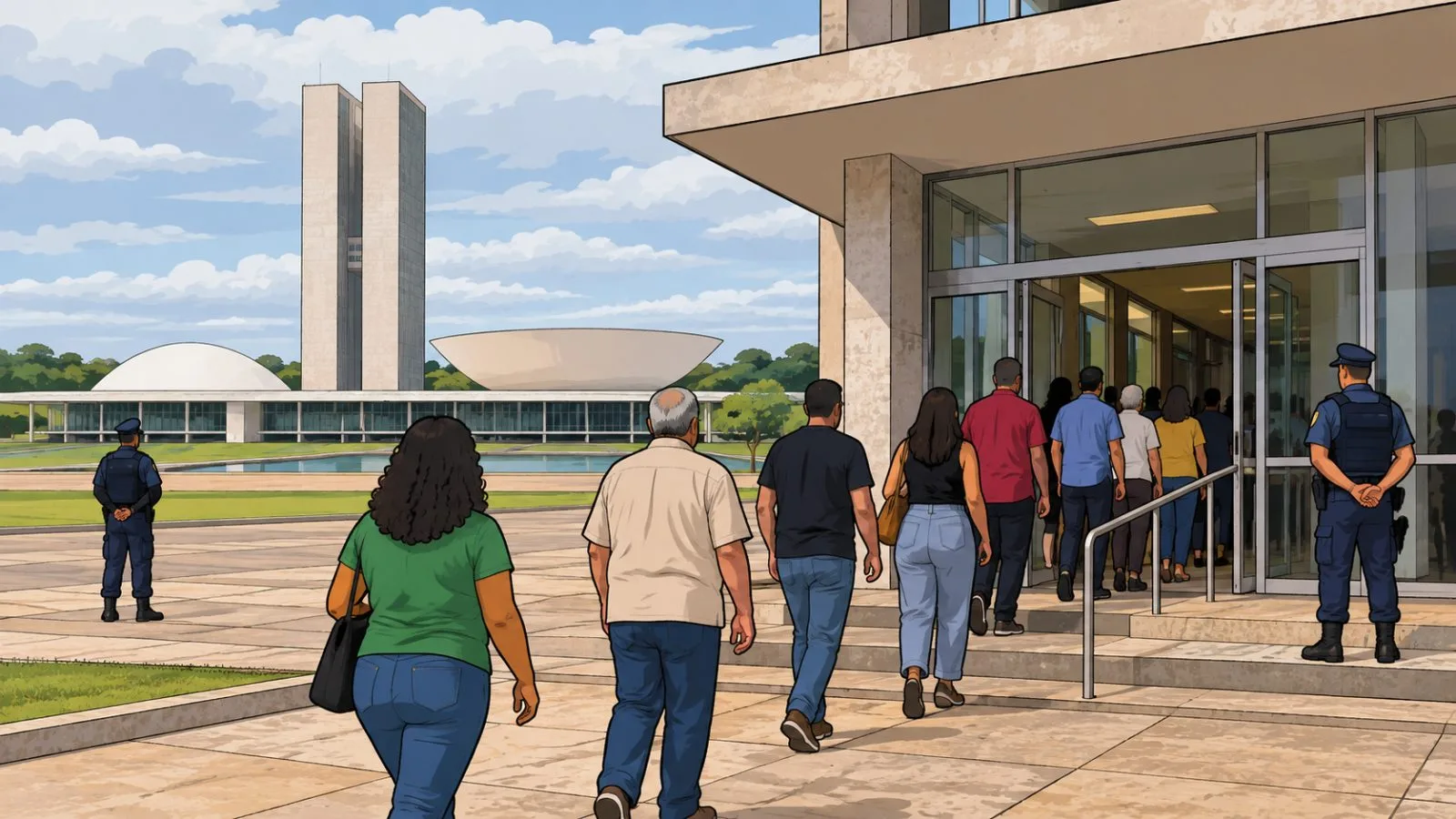 Voters queue outside a polling station in Brasília during Brazil's presidential runoff (AI-generated image / EconoTimes)