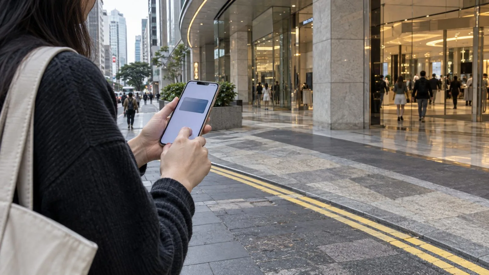 A passerby views a card teaser on a phone in Causeway Bay, Hong Kong. (AI-generated image / EconoTimes)