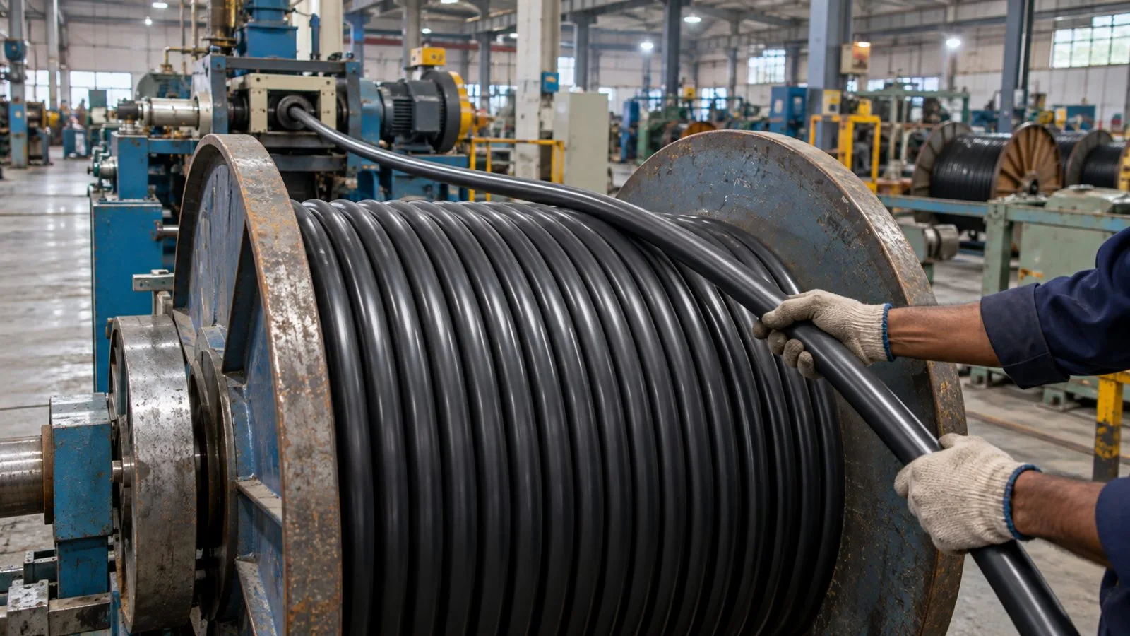 A worker guides copper conductors through a cable line at Havells’ plant in Alwar, India. / EconoTimes.ai