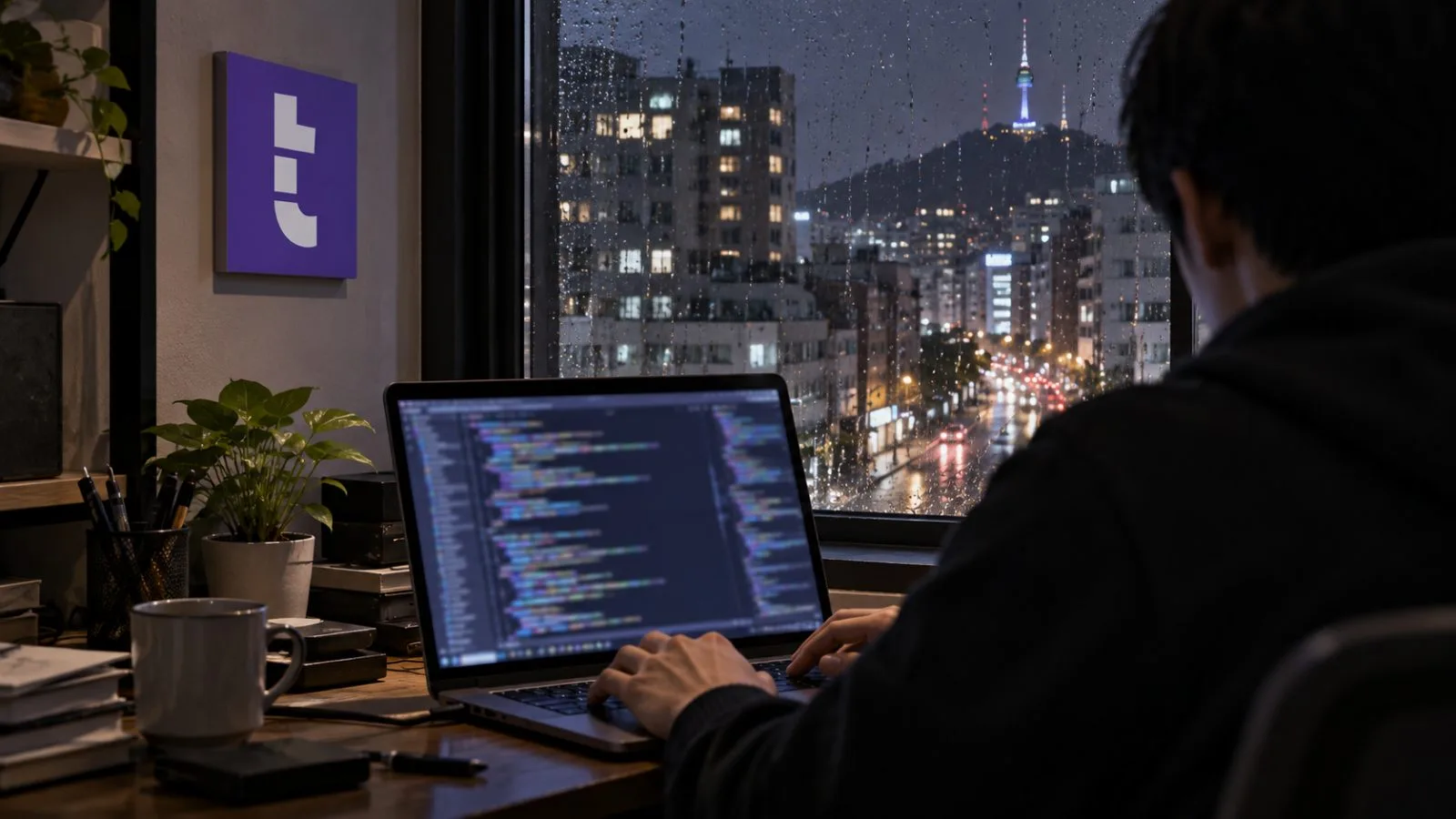 A researcher reviews smart-contract code on a laptop in a Seoul cybersecurity workspace. / EconoTimes.ai