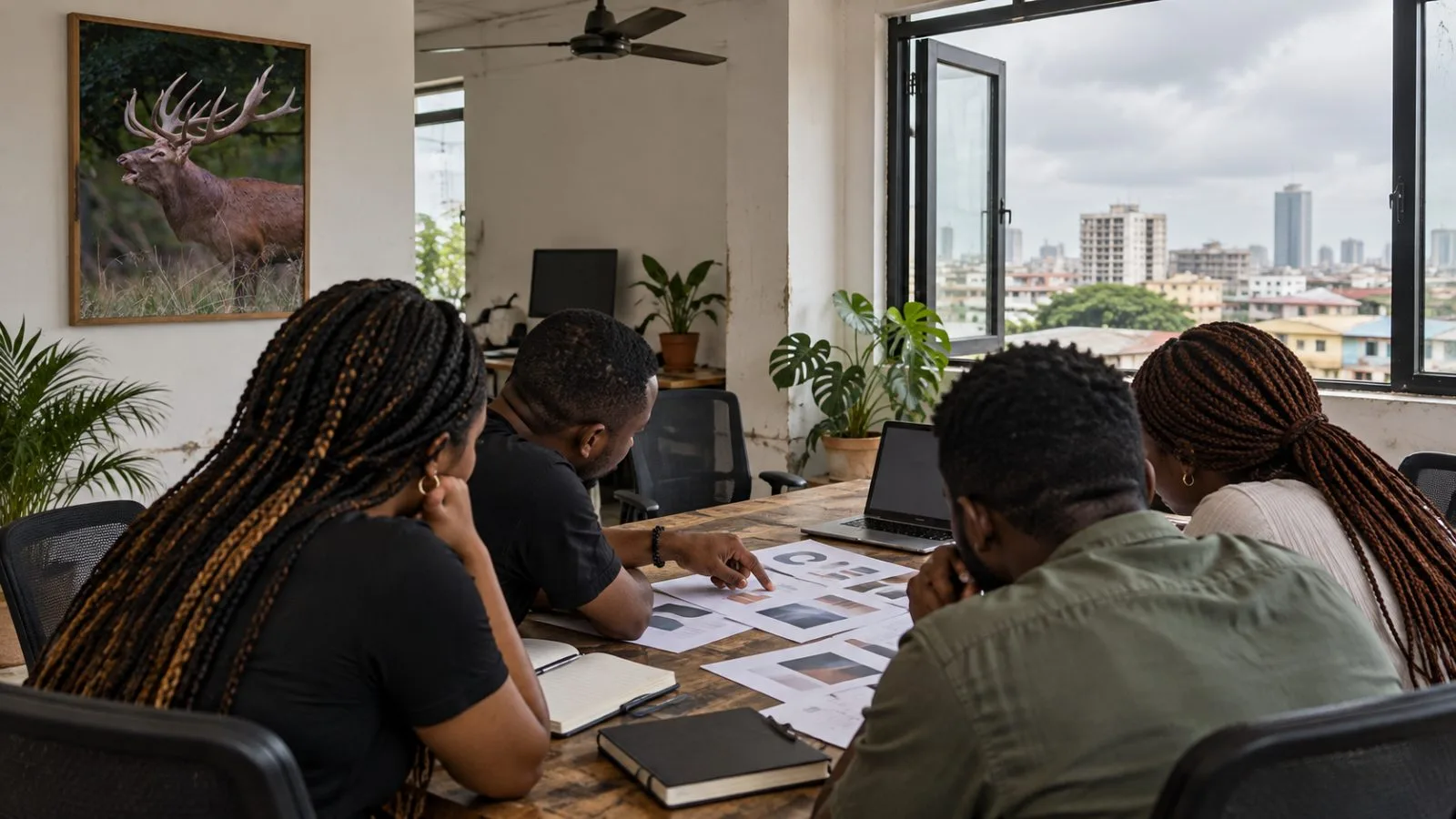 Founders review pitch materials at a shared startup workspace in Lagos, Nigeria / EconoTimes.ai