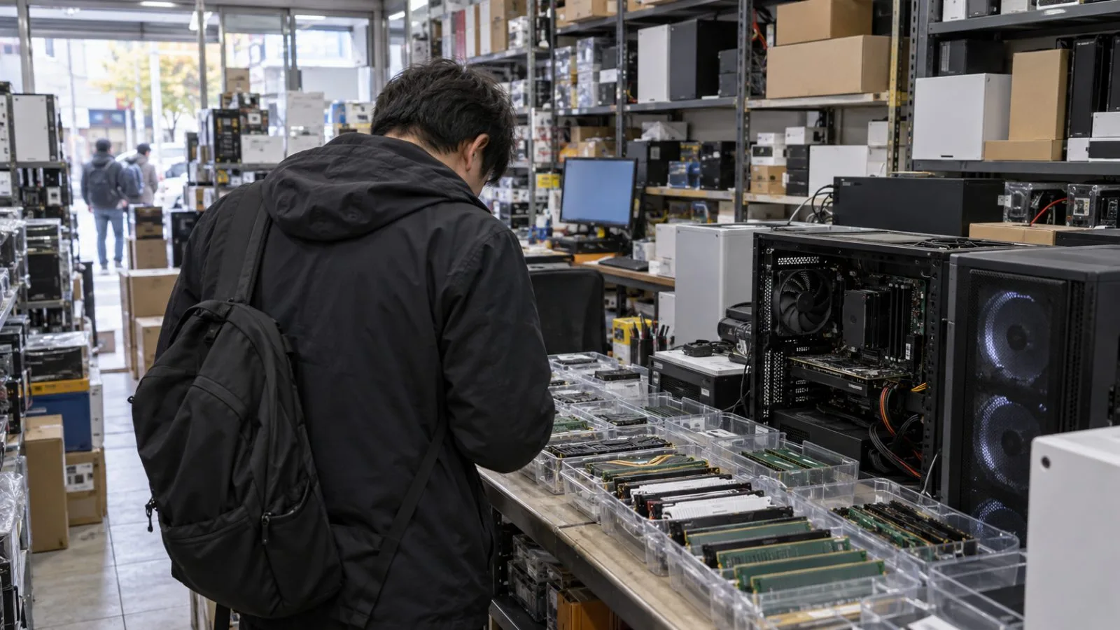 Desktop memory modules sit on display in a computer-parts shop in Seoul, South Korea. (AI-generated image / EconoTimes)