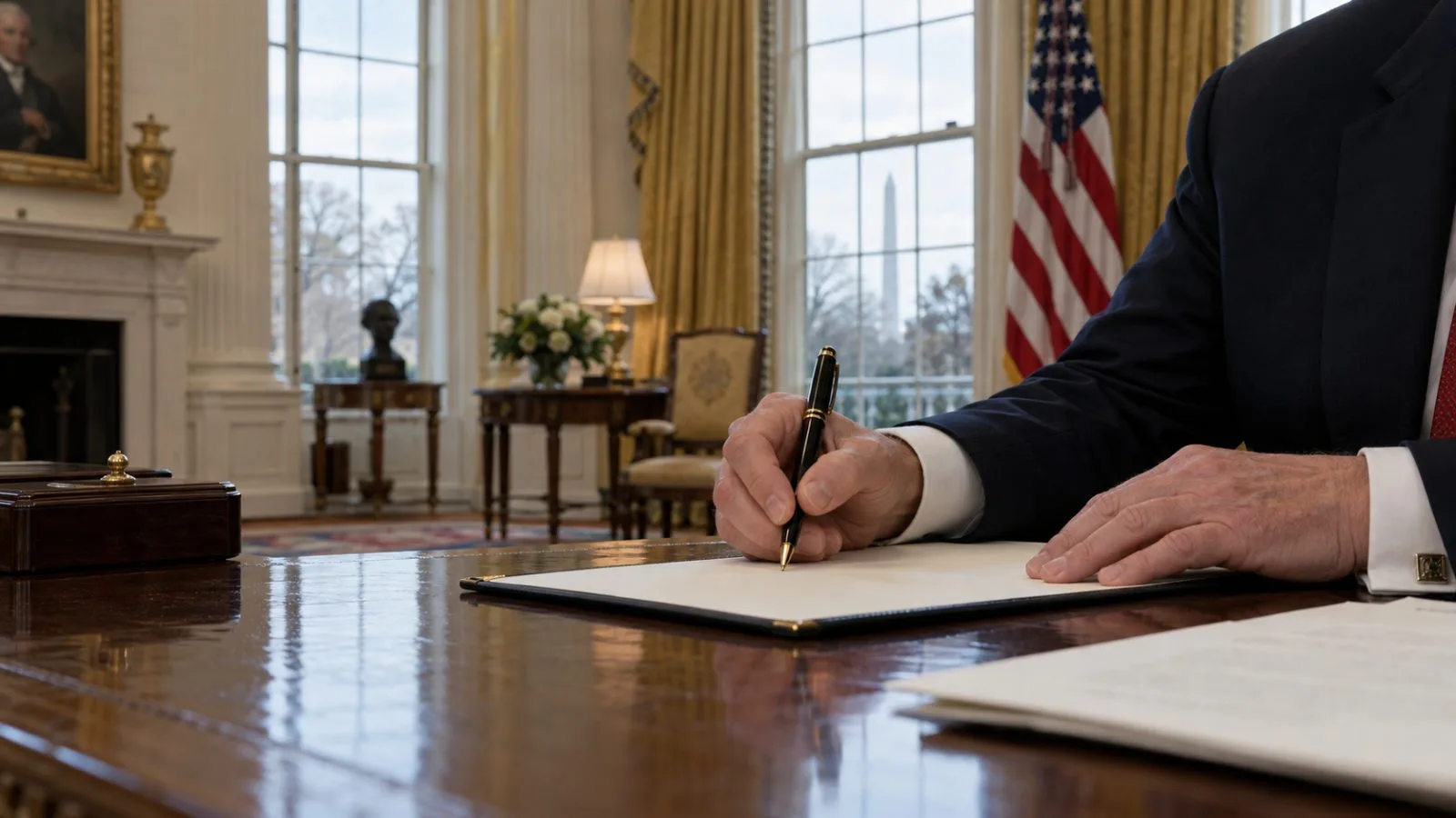 An official signs a proclamation inside the White House in Washington, D.C. (AI-generated image / EconoTimes)