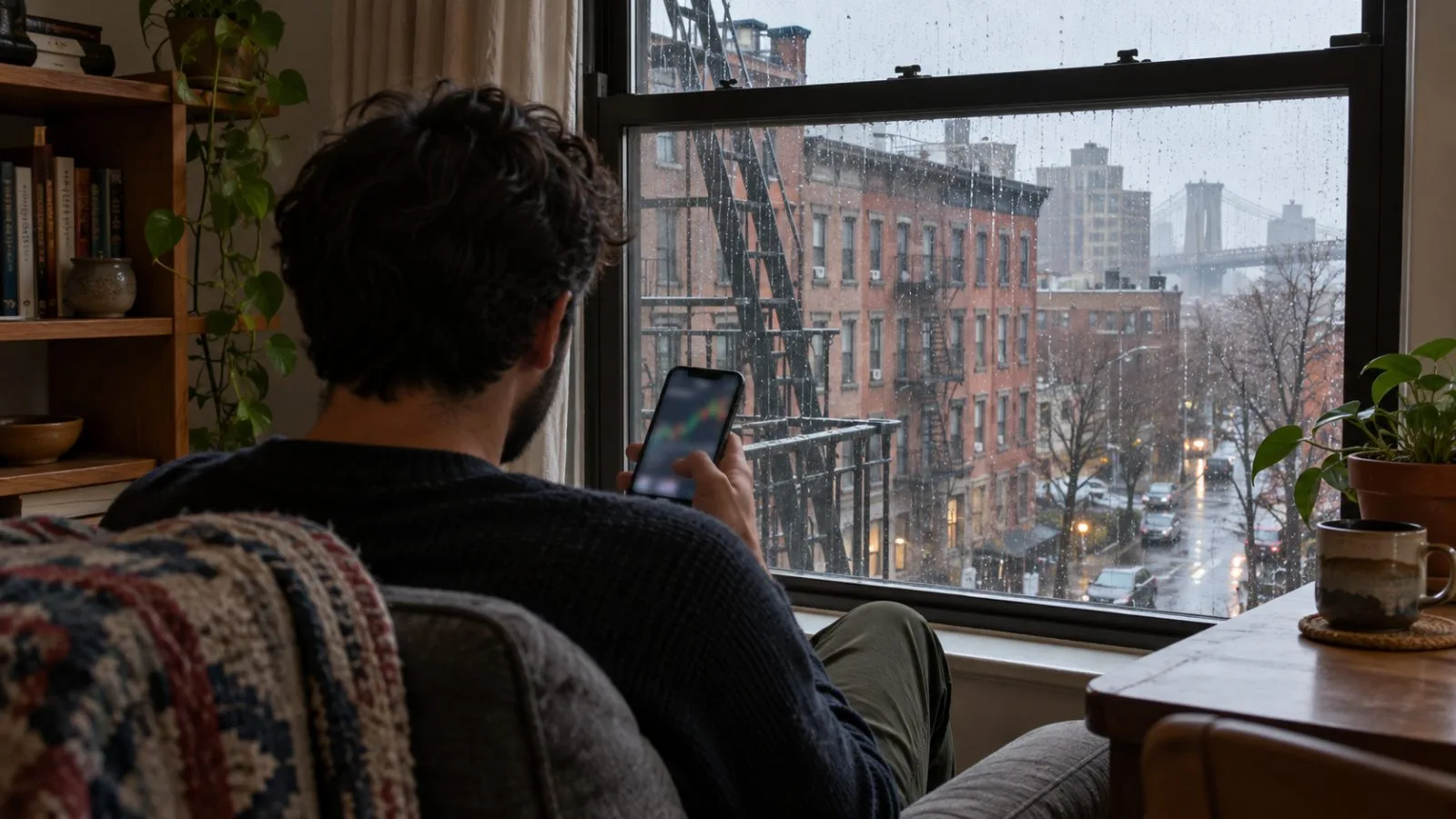 An investor checks a fund distribution entry on a phone in a Brooklyn apartment. (AI-generated image / EconoTimes)