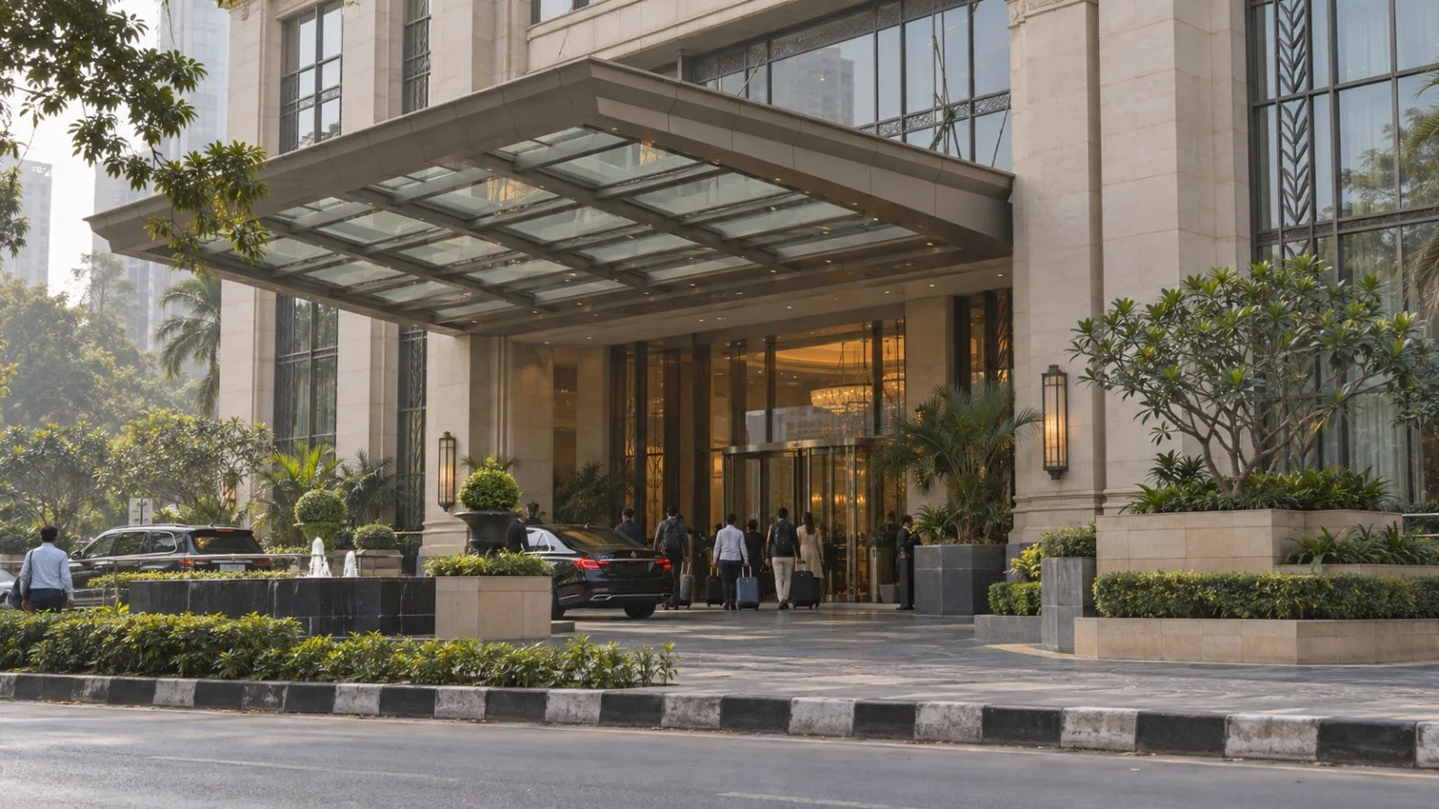 Guests carrying luggage enter ITC Grand Central in Mumbai, India. (AI-generated image / EconoTimes)