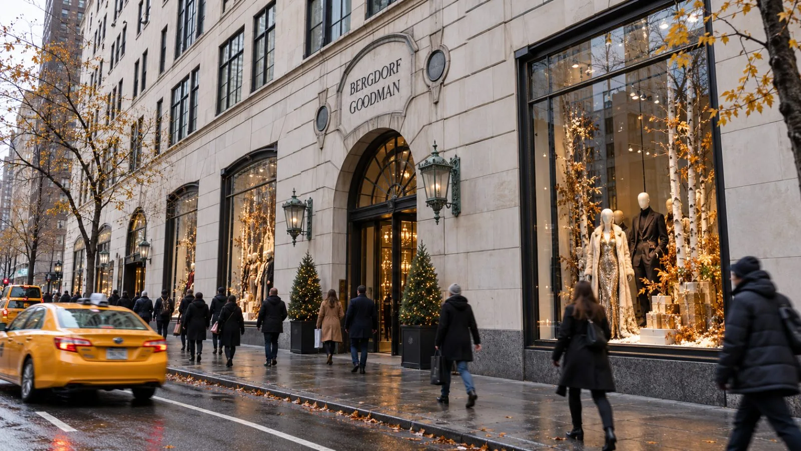 Shoppers pass the display windows of Bergdorf Goodman on Fifth Avenue in New York. / EconoTimes.ai