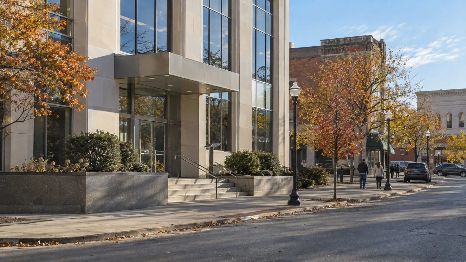 The Lakeland Financial headquarters stands along East Center Street in Warsaw, Indiana. (AI-generated image / EconoTimes)
