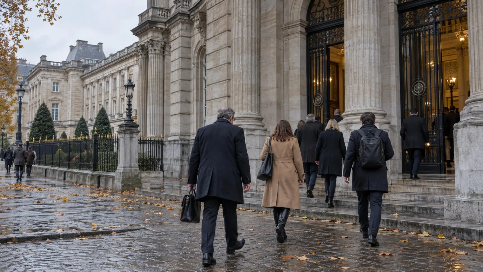Visitors pass the Belgian Chamber of Representatives in Brussels on an overcast autumn morning. (AI-generated image / EconoTimes)