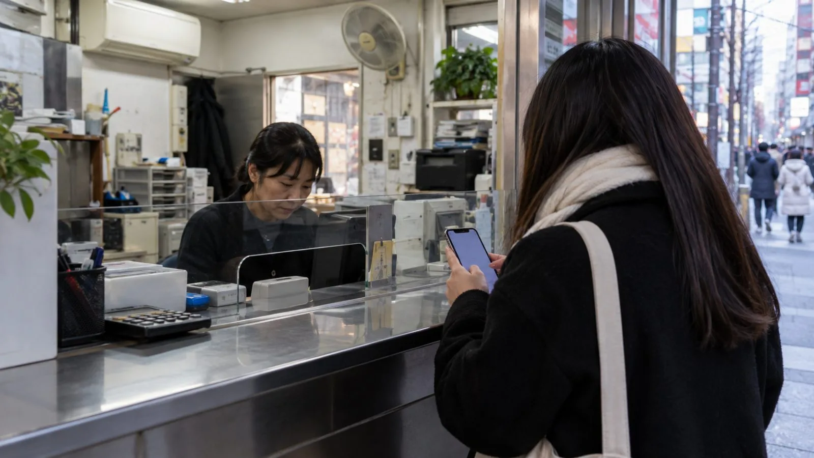 A customer completes a cross-border payment at a remittance counter in Myeongdong, Seoul. (AI-generated image / EconoTimes)