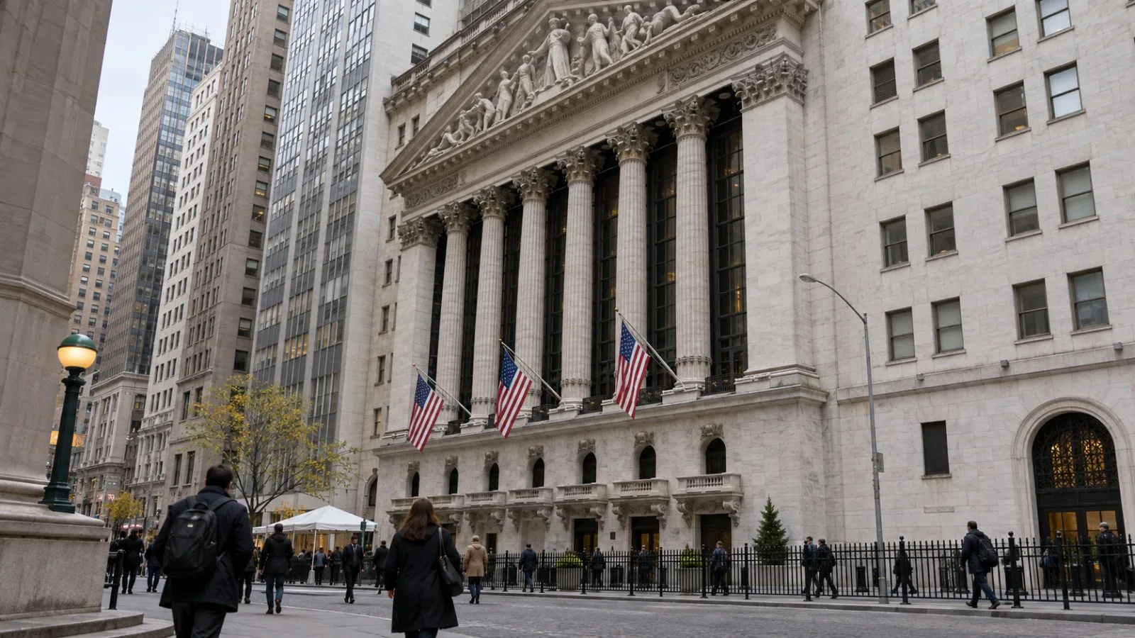 Pedestrians pass the New York Stock Exchange on Broad Street in New York City (AI-generated image / EconoTimes)