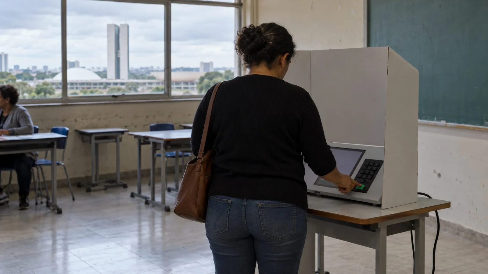 A voter uses an electronic voting machine at a polling station in Brasília. (AI-generated image / EconoTimes)