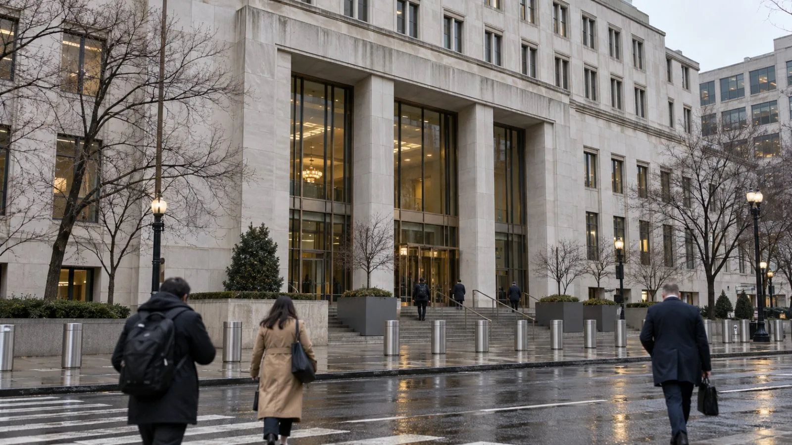 Pedestrians pass the Office of the Comptroller of the Currency headquarters in Washington, D.C. / EconoTimes.ai