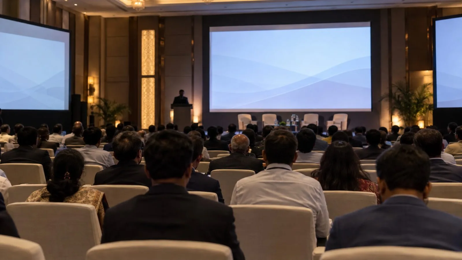 Delegates listen during a science and technology session at a conference hall in New Delhi, India. (AI-generated image / EconoTimes)