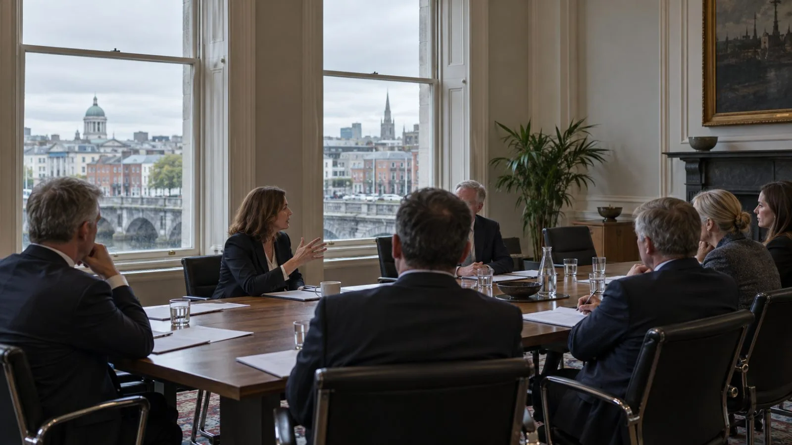 Regulators meet around a conference table in Dublin, Ireland. (AI-generated image / EconoTimes)