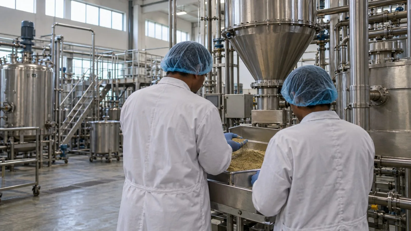 Workers inspect botanical ingredients at a manufacturing plant in Hinjewadi, Pune. (AI-generated image / EconoTimes)