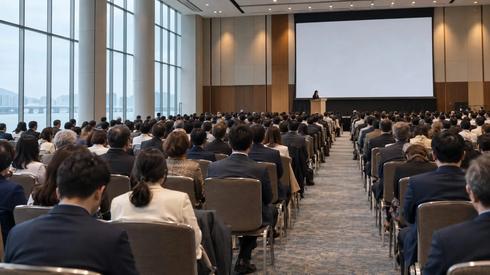 Delegates watch a speaker at the direct-selling federation congress in Incheon, South Korea. (AI-generated image / EconoTimes)