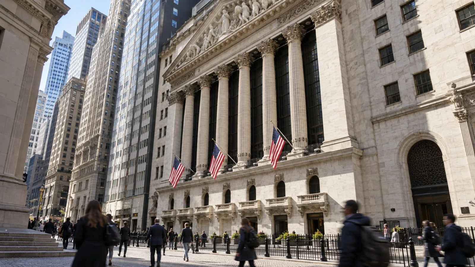 Pedestrians pass the New York Stock Exchange on Wall Street in Manhattan. (AI-generated image / EconoTimes)