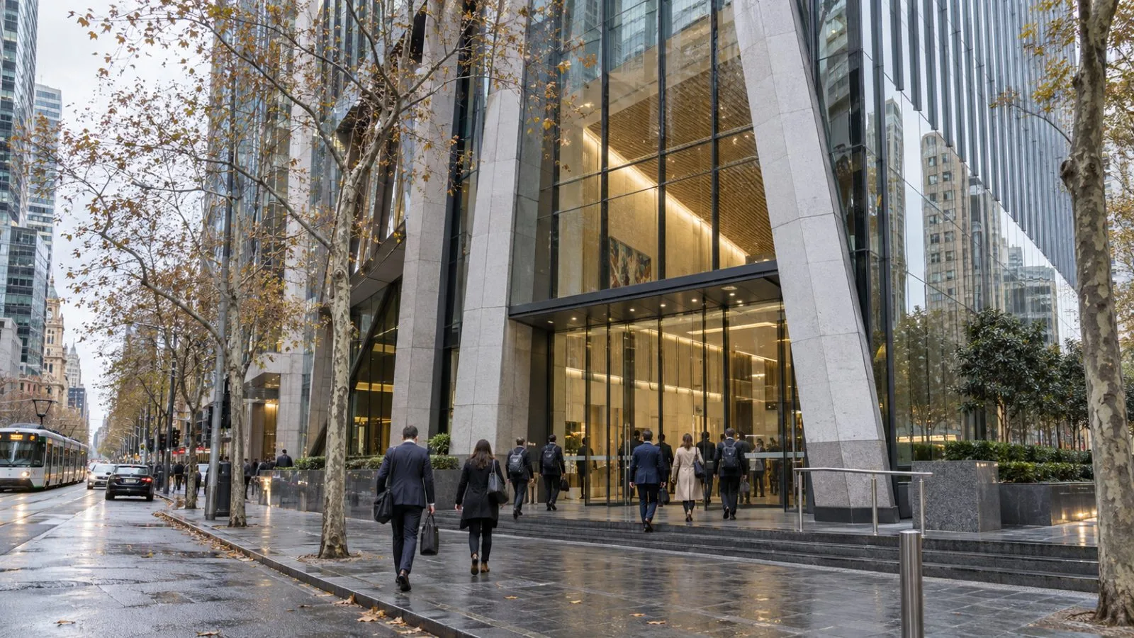Office workers enter a tower on Bourke Street in Melbourne, Australia. (AI-generated image / EconoTimes)