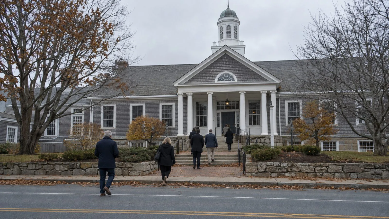 The Orleans District Court entrance stands beneath gray autumn light in Massachusetts. (AI-generated image / EconoTimes)