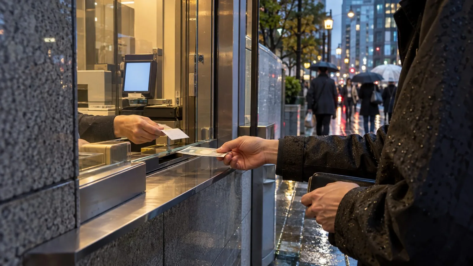 A customer exchanges currency at an unbranded counter in central Tokyo, Japan. (AI-generated image / EconoTimes)