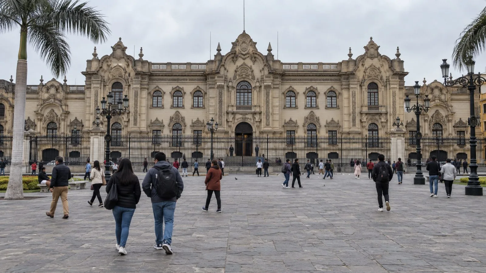 Pedestrians pass the Government Palace in Lima, Peru, on an overcast morning. (AI-generated image / EconoTimes)