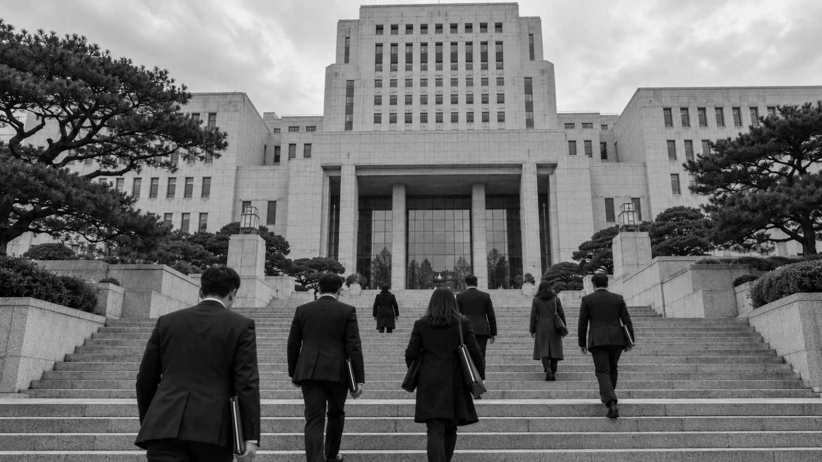 Visitors approach the Supreme Court of Korea in Seoul on an overcast morning. (AI-generated image / EconoTimes)