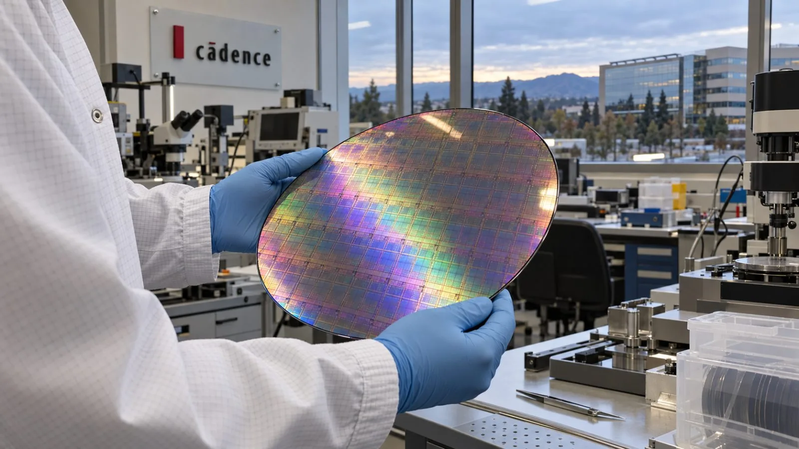 An engineer inspects a silicon wafer in a semiconductor design lab in San Jose, California. / EconoTimes.ai