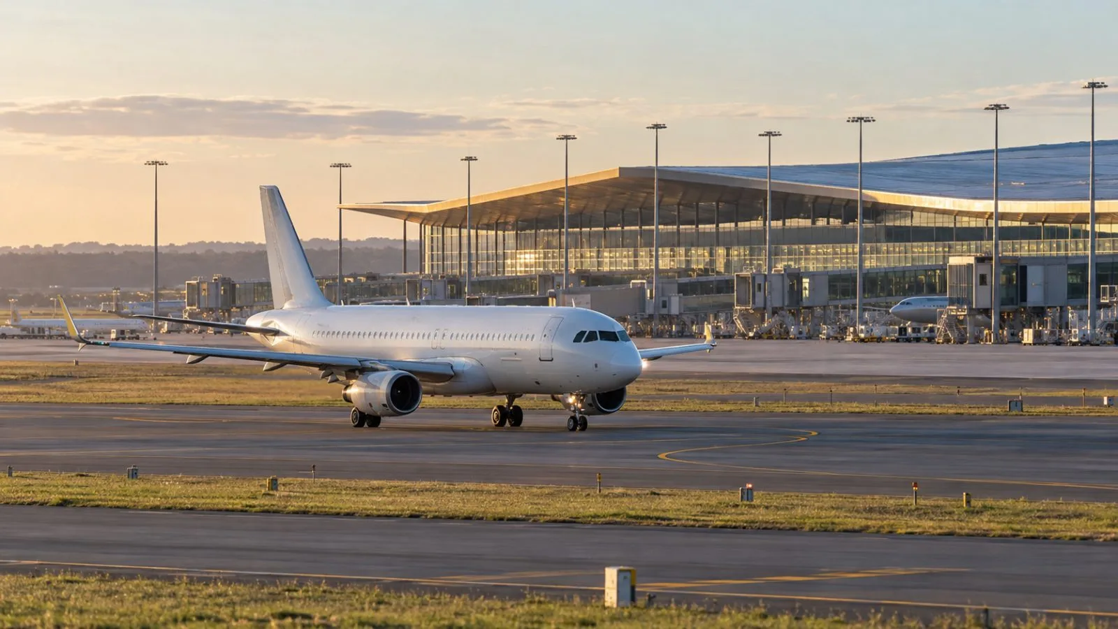 An Airbus A320 taxis past the terminal at Western Sydney International Airport in Badgerys Creek, Australia. / EconoTimes.ai