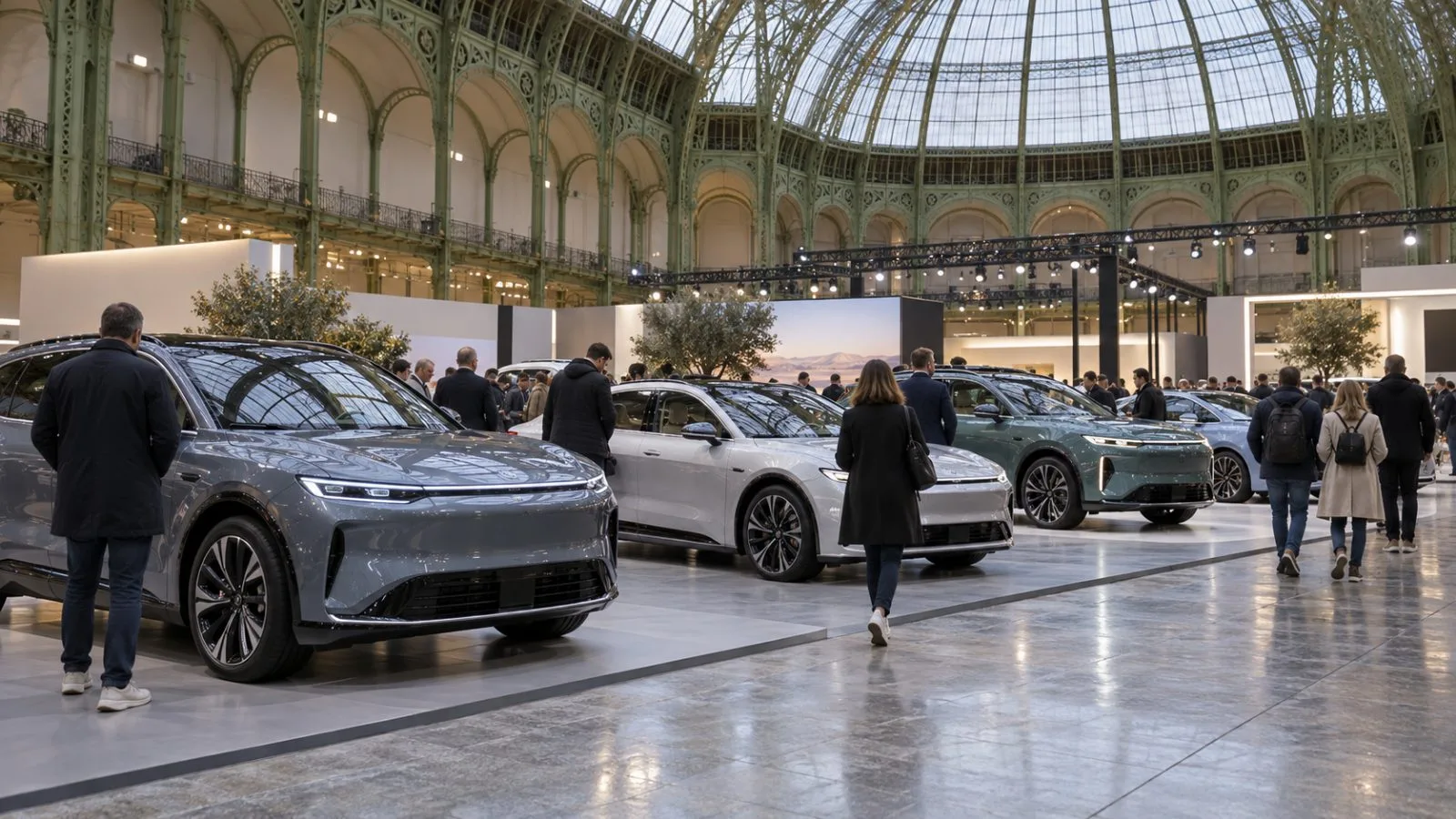 Visitors inspect passenger cars at the Mondial de l’Auto in Paris, France. (AI-generated image / EconoTimes)