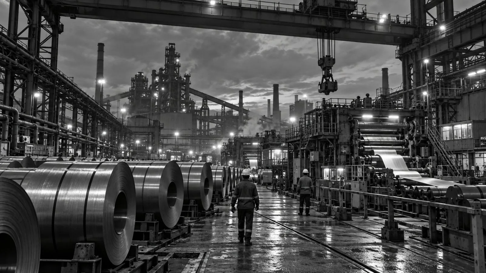 Steel coils line a working mill floor at Jindal Steel’s Angul complex in Odisha, India. / EconoTimes.ai
