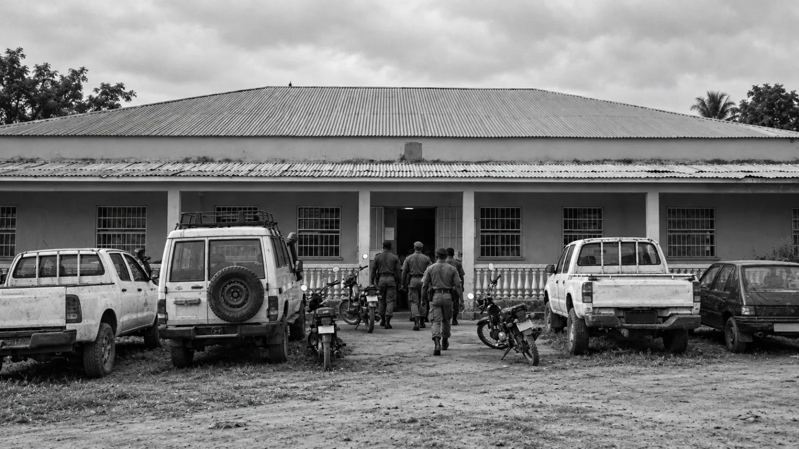 Officers enter the Bandim Health Project premises in Bissau, Guinea-Bissau. / EconoTimes.ai