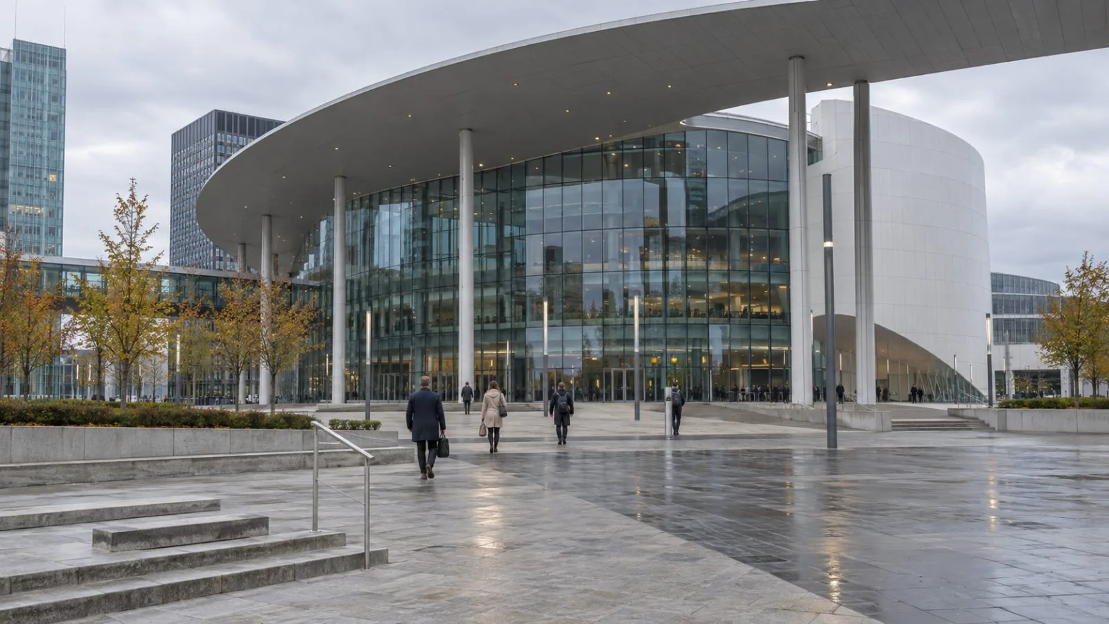 Visitors walk toward the European Convention Center in Luxembourg City's Kirchberg district. (AI-generated image / EconoTimes)