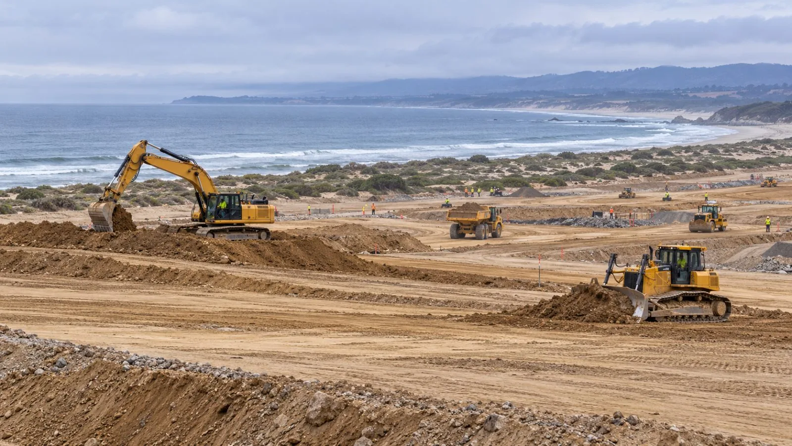 Earthmoving equipment works at the Monterey Peninsula desalination project site in Marina, California / EconoTimes.ai
