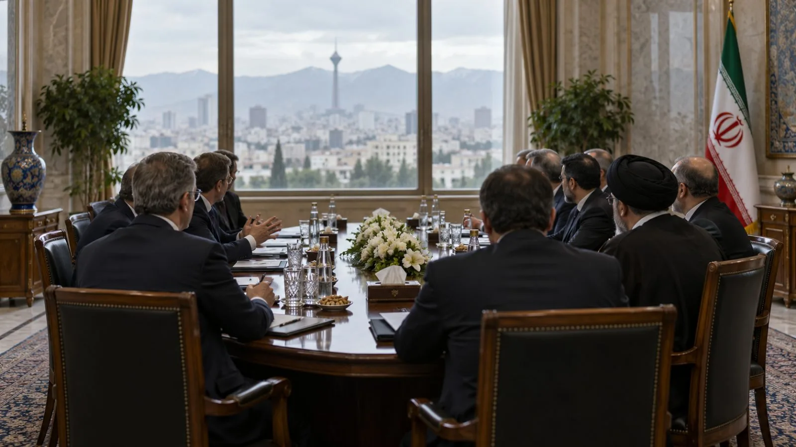 Officials meet in a government conference room in Tehran, Iran. (AI-generated image / EconoTimes)