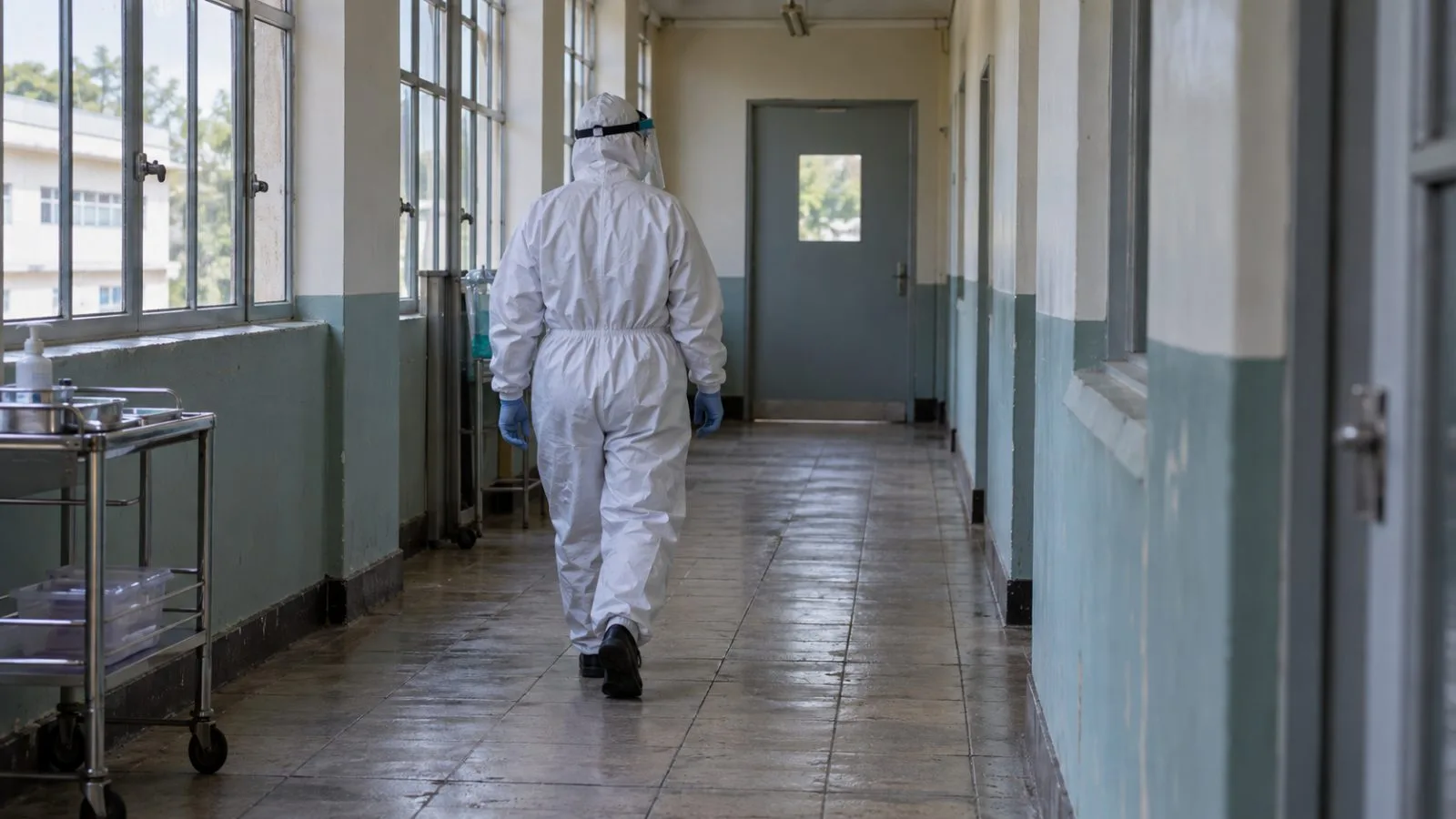 A health worker walks toward an isolation room at a Nairobi quarantine facility. (AI-generated image / EconoTimes)
