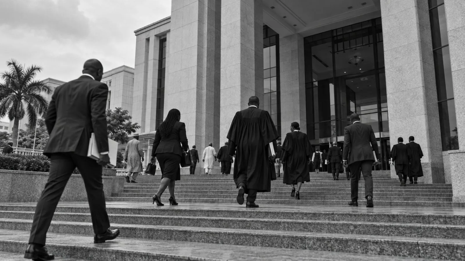 Lawyers and court visitors enter the Federal High Court in Abuja, Nigeria. (AI-generated image / EconoTimes)