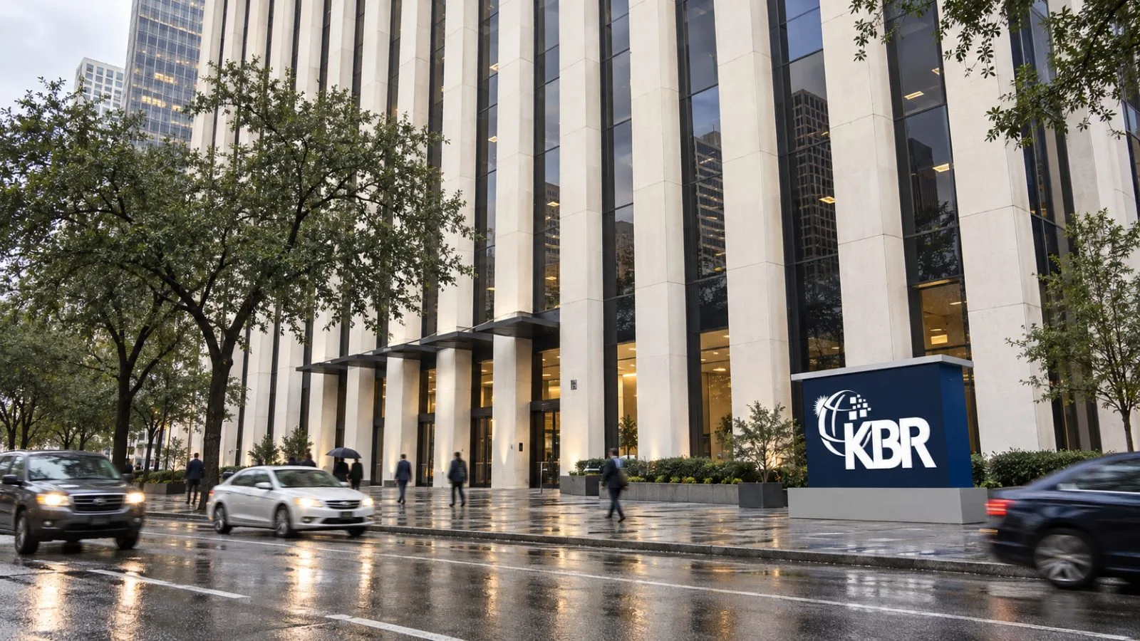 Office towers rise above a wet downtown street in Houston, Texas, under overcast morning light. / EconoTimes.ai