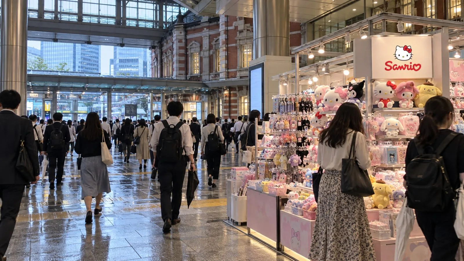 Shoppers pass character goods displays inside Tokyo Station in Tokyo, Japan. / EconoTimes.ai