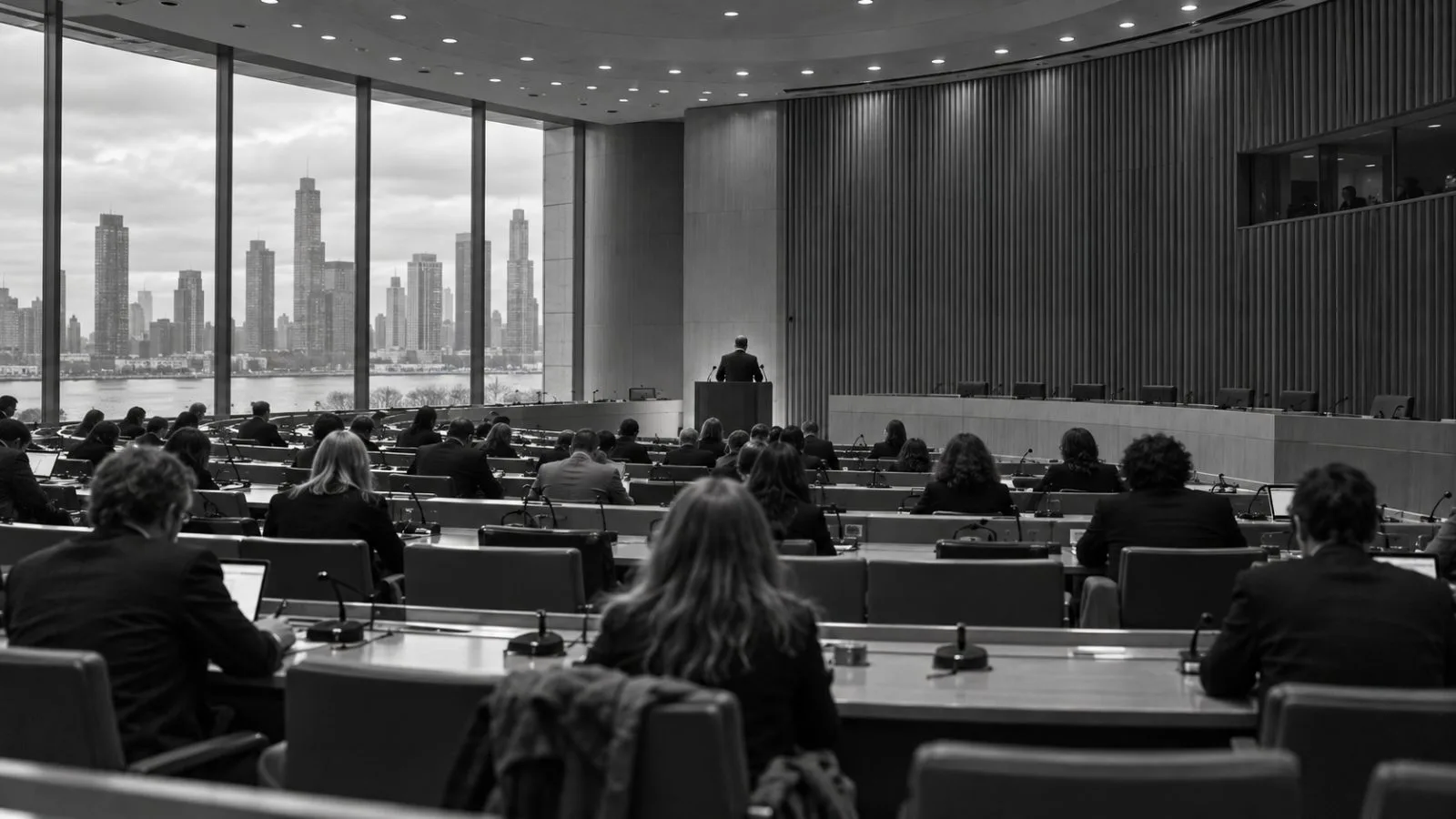 Journalists listen during a United Nations press briefing in New York City. (AI-generated image / EconoTimes)