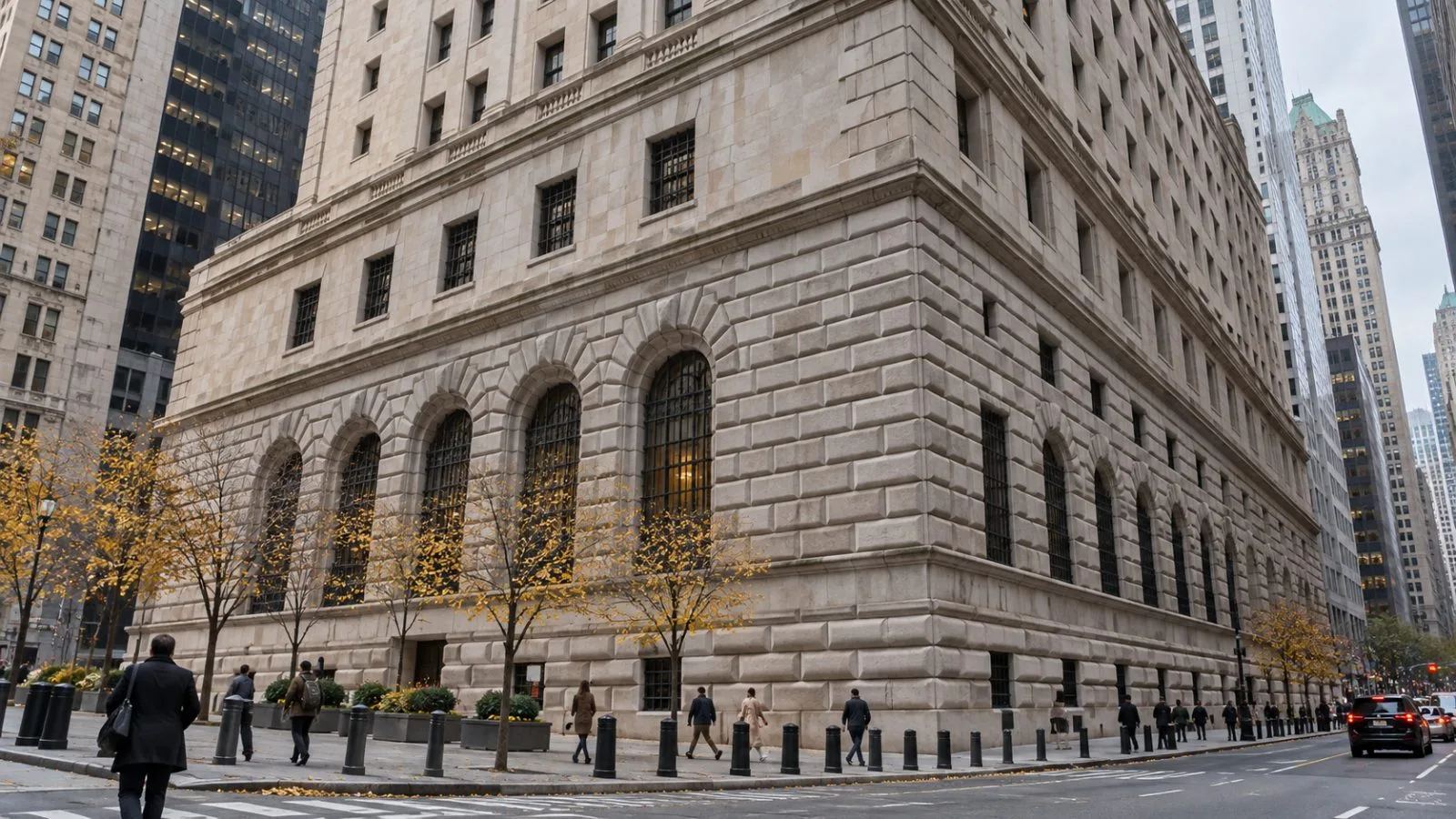A pedestrian crosses in front of the U.S. Treasury Department in Washington, D.C. / EconoTimes.ai