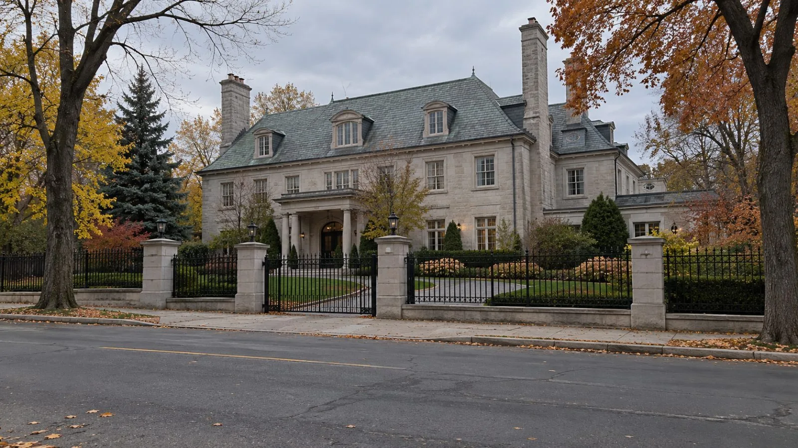 The closed 24 Sussex Drive residence stands among autumn trees in Ottawa. (AI-generated image / EconoTimes)