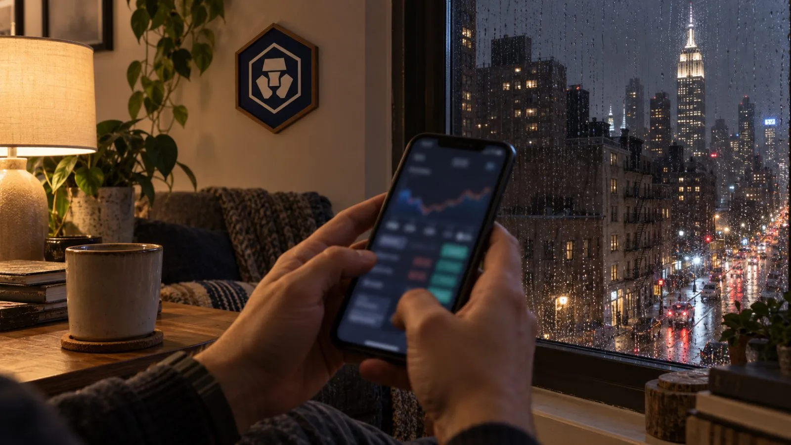 A user checks a mobile trading interface in a Manhattan apartment in New York. / EconoTimes.ai