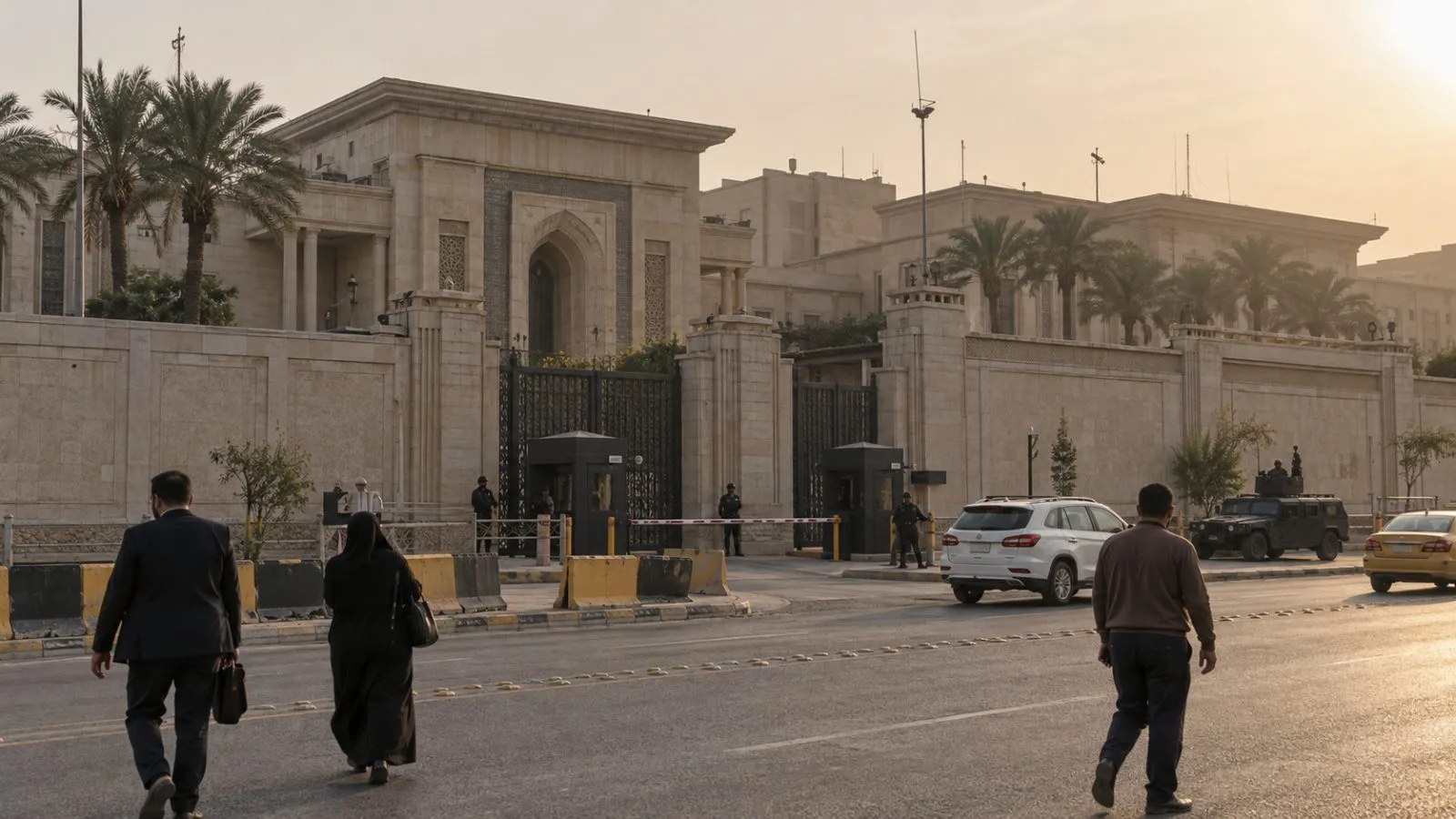 The Iraqi Prime Minister’s Office stands on a Baghdad street in Iraq (AI-generated image / EconoTimes)
