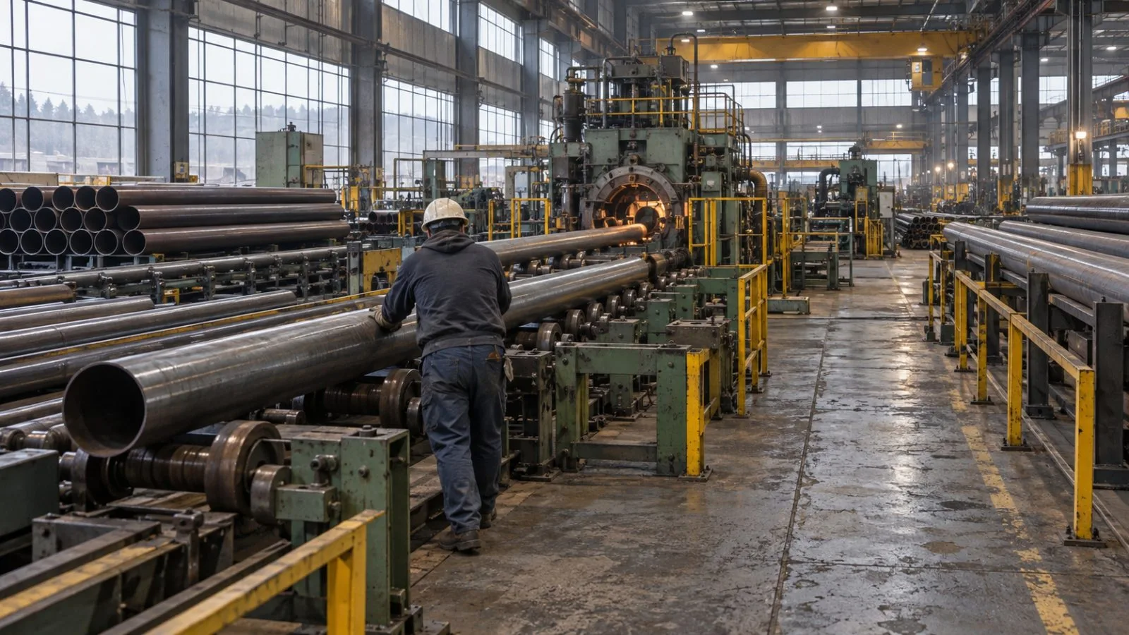 Steel tubing moves along a production line at a factory in Sand Springs, Oklahoma. (AI-generated image / EconoTimes)