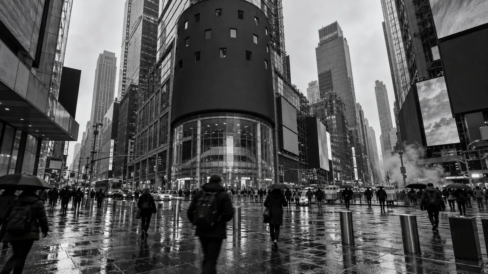 Pedestrians pass the Nasdaq MarketSite facade in Times Square, New York. (AI-generated image / EconoTimes)