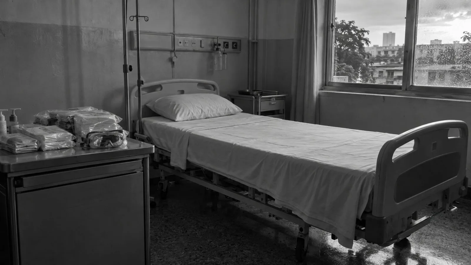 An isolation room stands prepared at Mainland Hospital in Yaba, Lagos. (AI-generated image / EconoTimes)