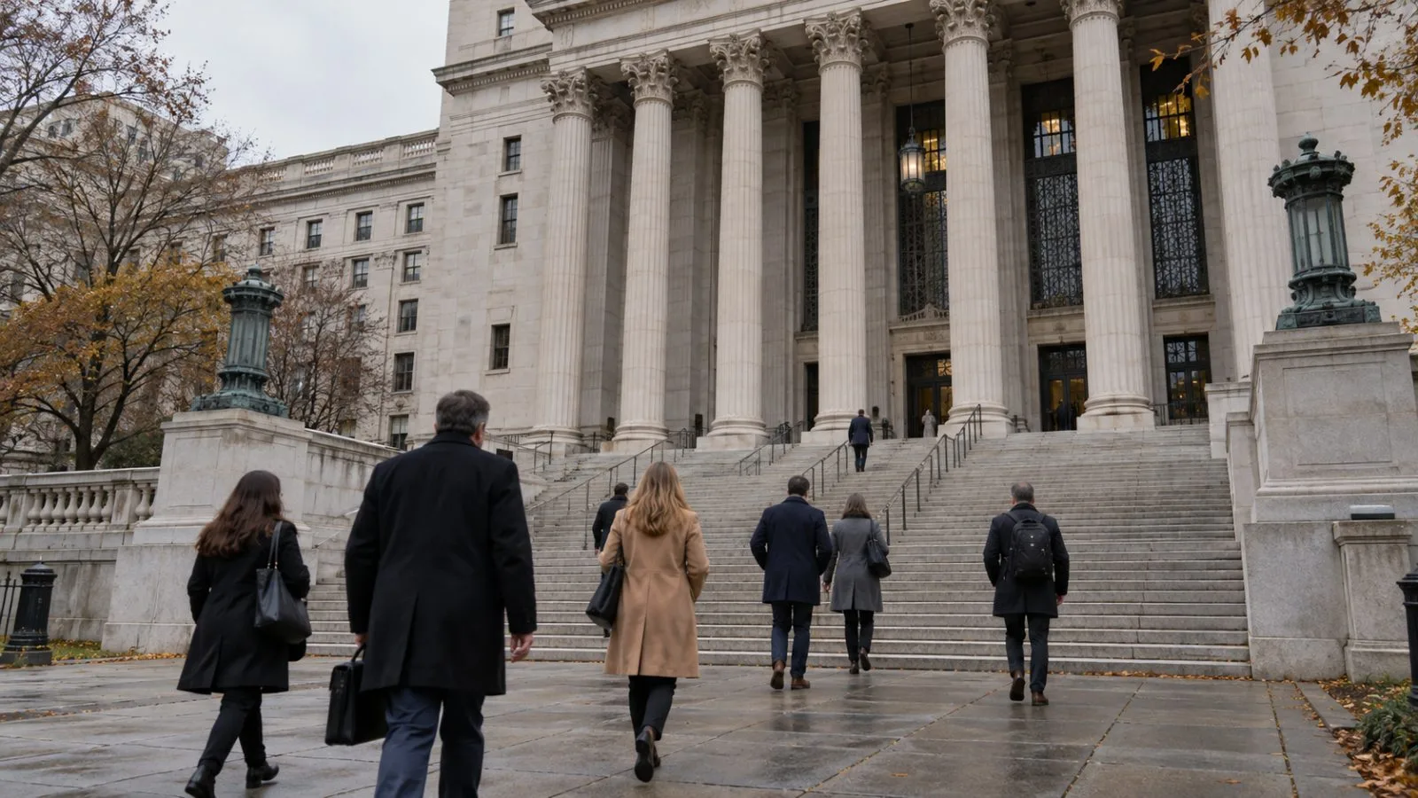 Visitors approach a federal courthouse in Washington, D.C., on an overcast autumn afternoon. (AI-generated image / EconoTimes)