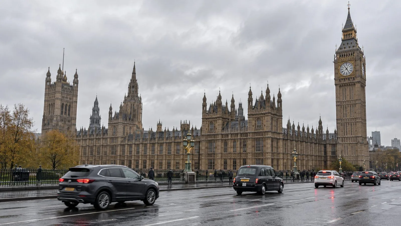 Cars pass the Palace of Westminster in London on an overcast morning. (AI-generated image / EconoTimes)